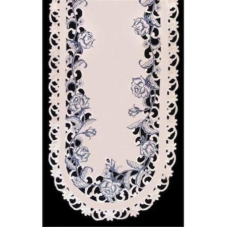 Sinobrite Sinobrite H8459-B Delft Blue & Rose Oval Runner; 16 x 54 in. H8459/B(16x54)